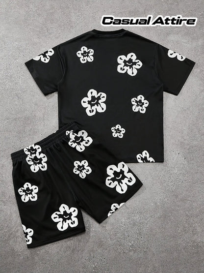 Herren Freizeit-Set mit Blumenmuster – Lässiges T-Shirt und Shorts, Modernes Lounge-Outfit