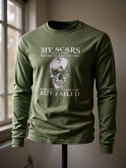 Herren Langarmshirt mit Totenkopf-Druck und Spruch – Rundhals
