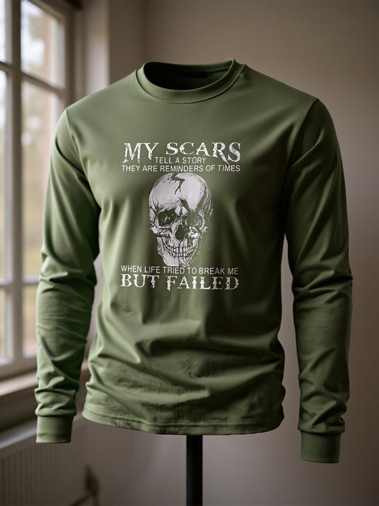 Herren Langarmshirt mit Totenkopf-Druck und Spruch – Rundhals