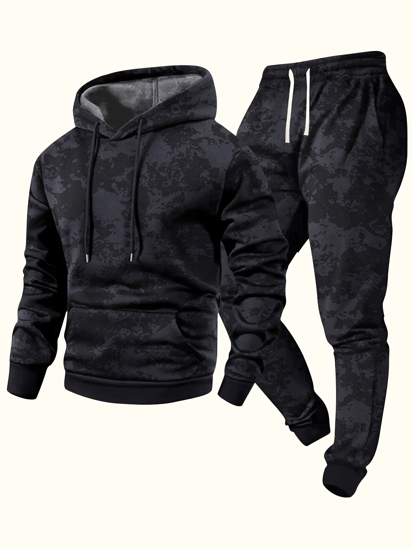Herren Jogginganzug mit Kapuze, Camouflage-Muster, Schwarz