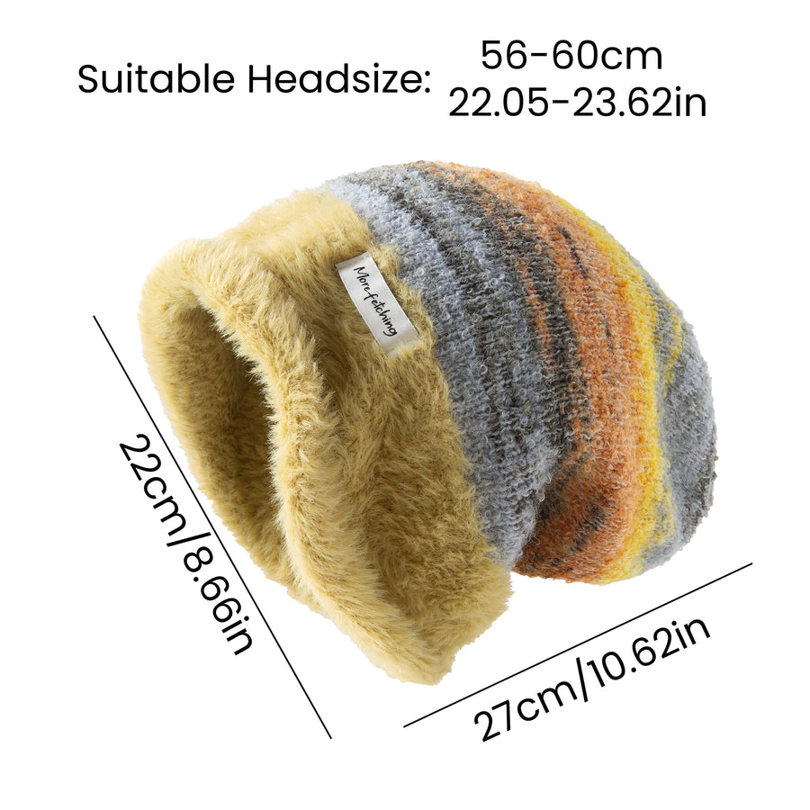 Unisex Beanie Mütze gestreift, weiches Futter, gestrickter Look, slouchy Style