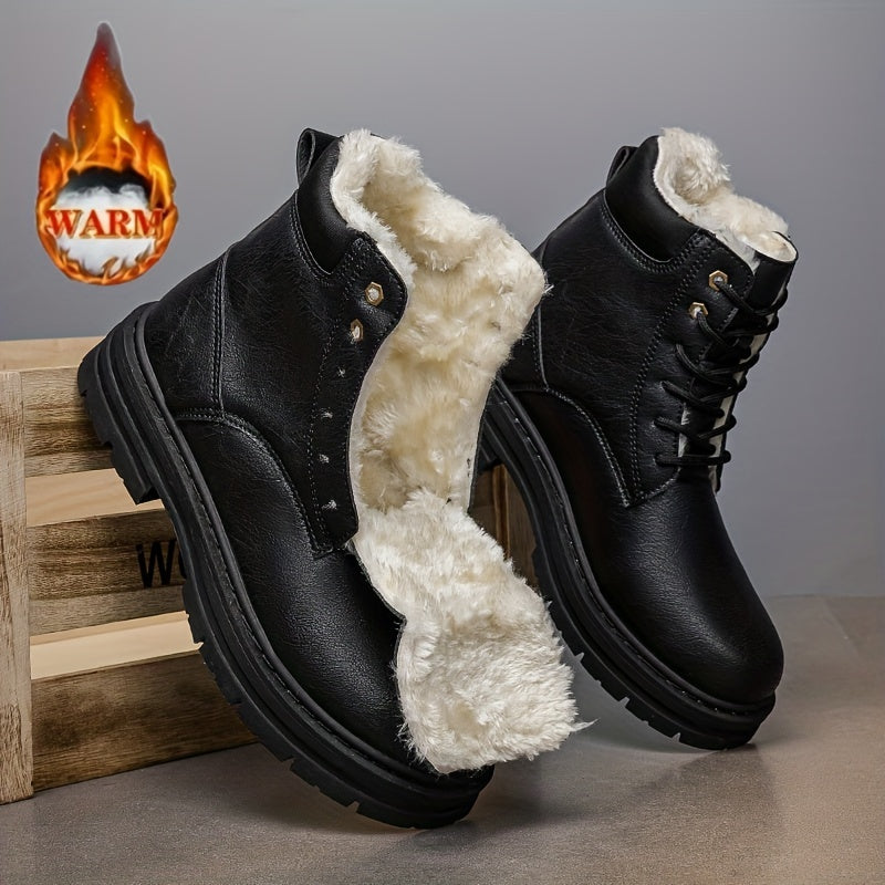 Warm gefütterte Schnürstiefeletten für Herren – Robuste Winterstiefel mit Profilsohle