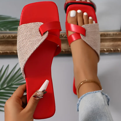 Damen Flache Sandalen mit Asymmetrischem Riemen – Elegante Bequeme Slipper für Alltag & Freizeit