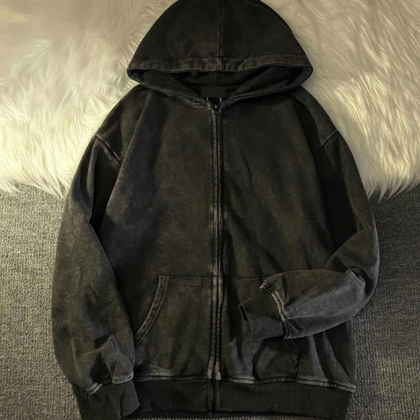Unisex Kapuzenjacke mit Reißverschluss, Washed Schwarz