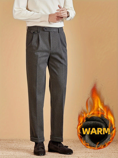 Herren Warme Stoffhose mit Bundfalten – Thermo Business Casual Hose