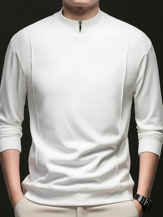 Herren Halb-Reißverschluss Pullover Stehkragen Langarm Shirt Uni