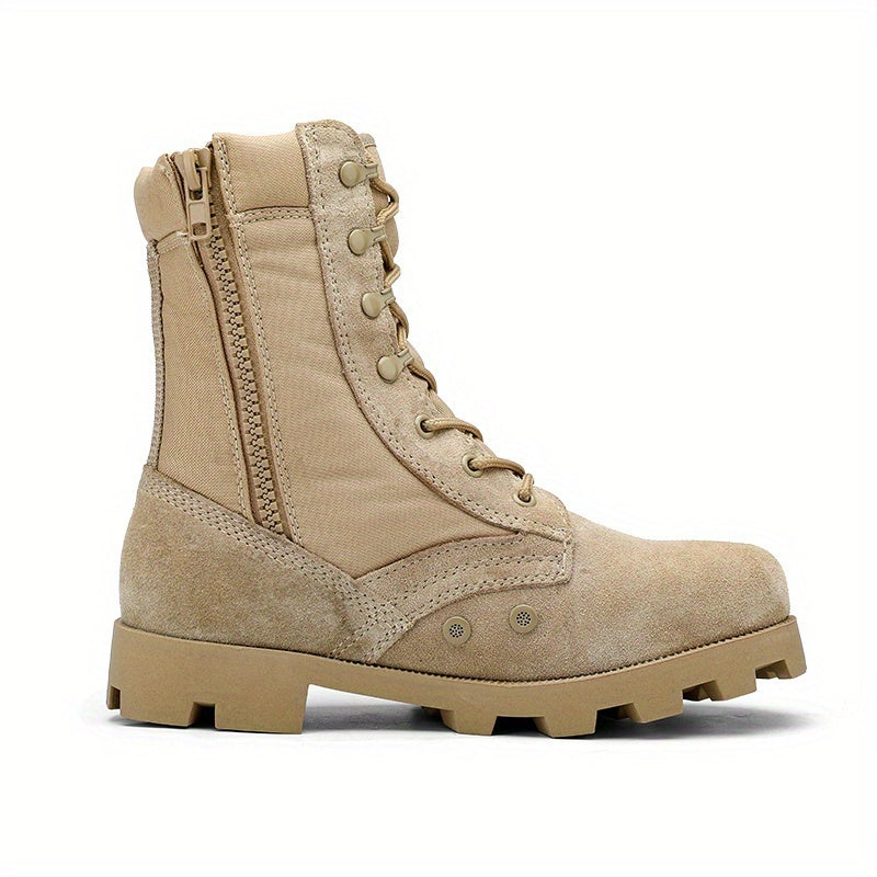 Unisex Schnürstiefeletten Beige mit Reißverschluss, Robuste Sohle