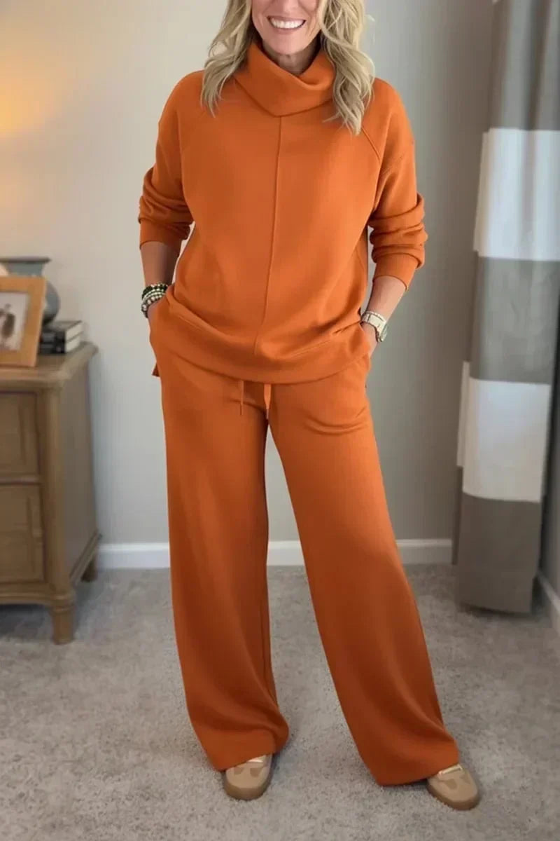 Dames loungewear-set met coltrui en wijde broek