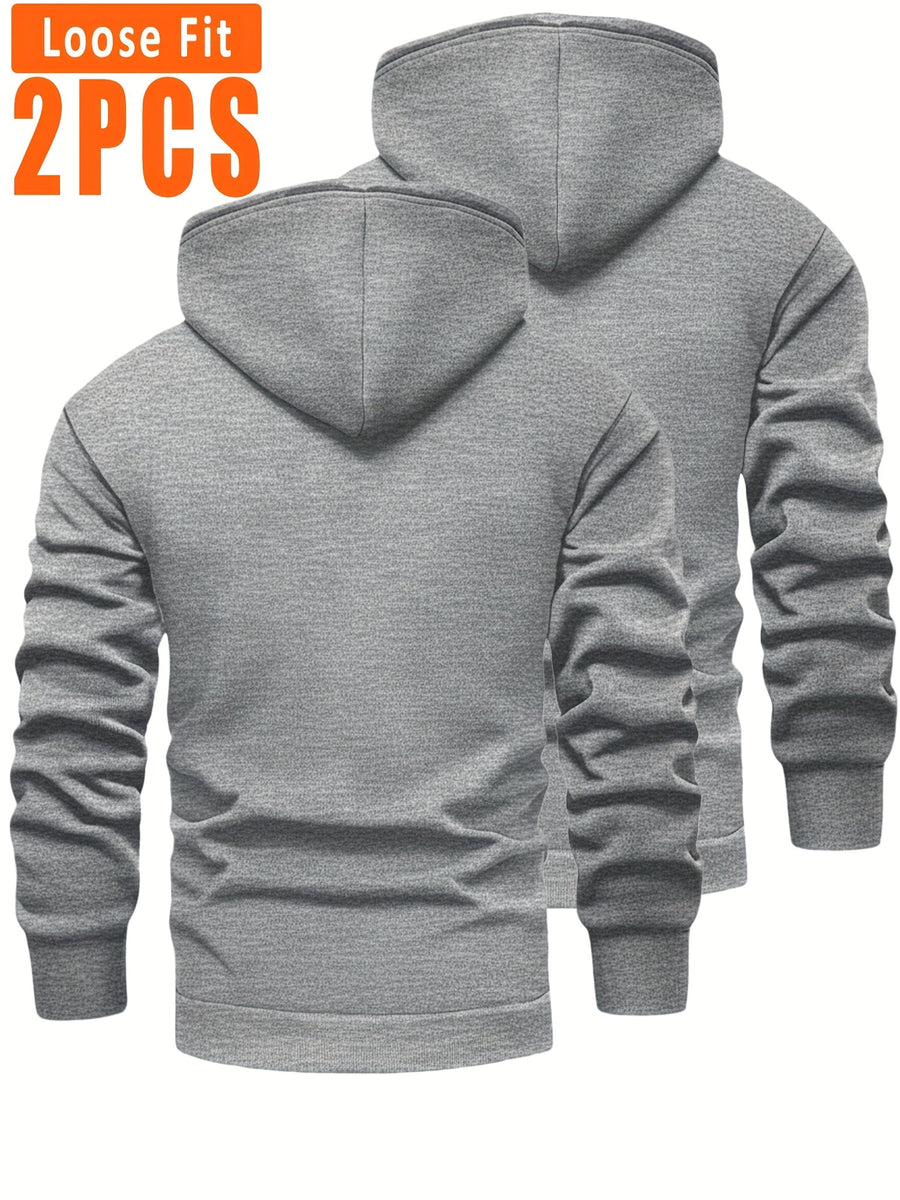 Herren Hoodie 2er Set gefüttert mit Kapuze Kängurutasche Schwarz Grau