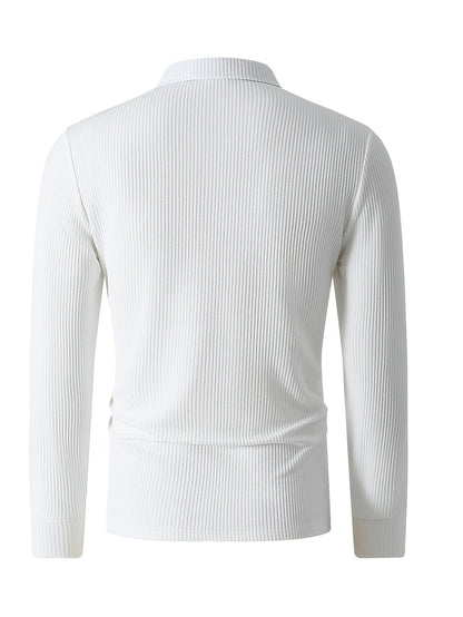 Herren Rippstrick Polo-Pullover mit Reißverschluss, Langarm