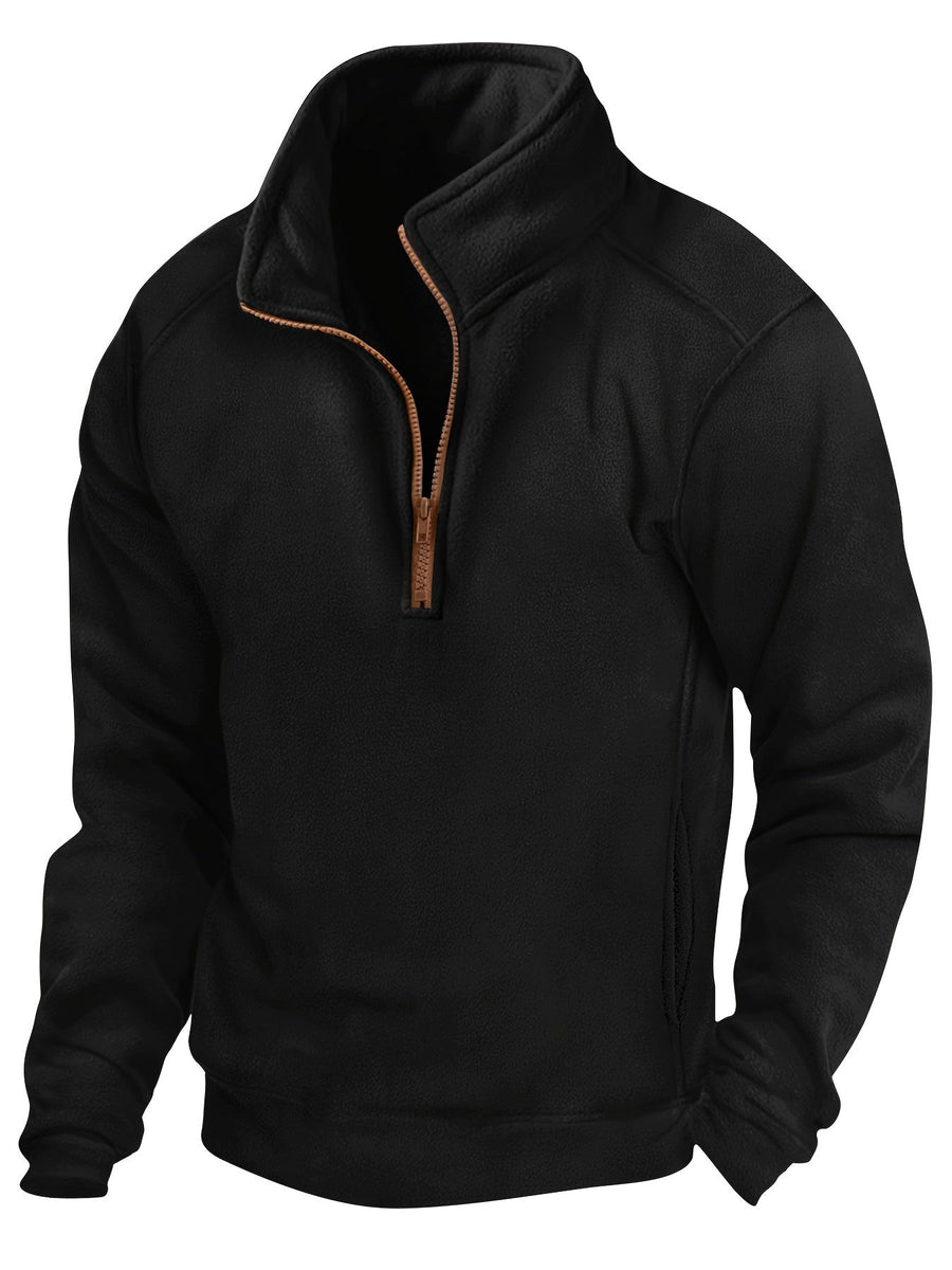 Fleece Pullover mit Stehkragen und kurzem Reißverschluss