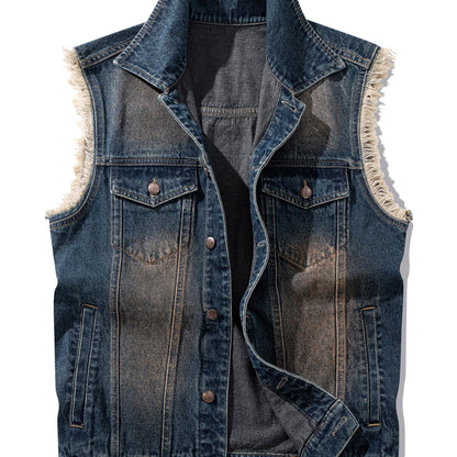 Jeansweste ärmellos in Used-Optik mit Fransen