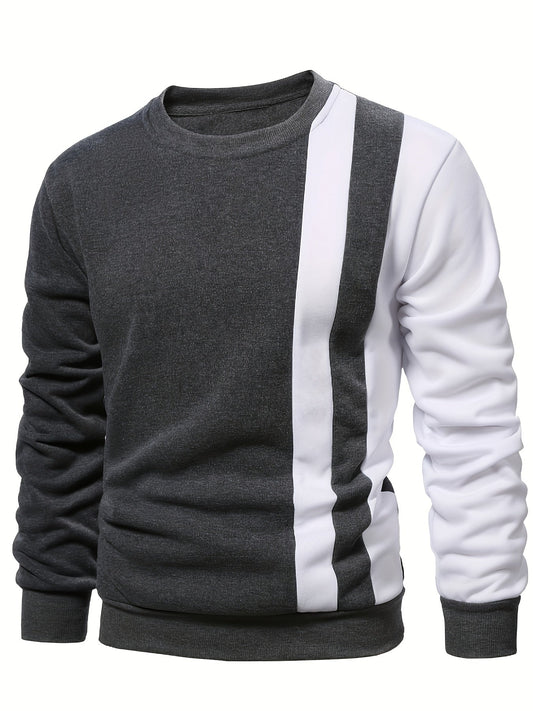 Herren Rundhals Pullover Zweifarbig mit Streifen Design