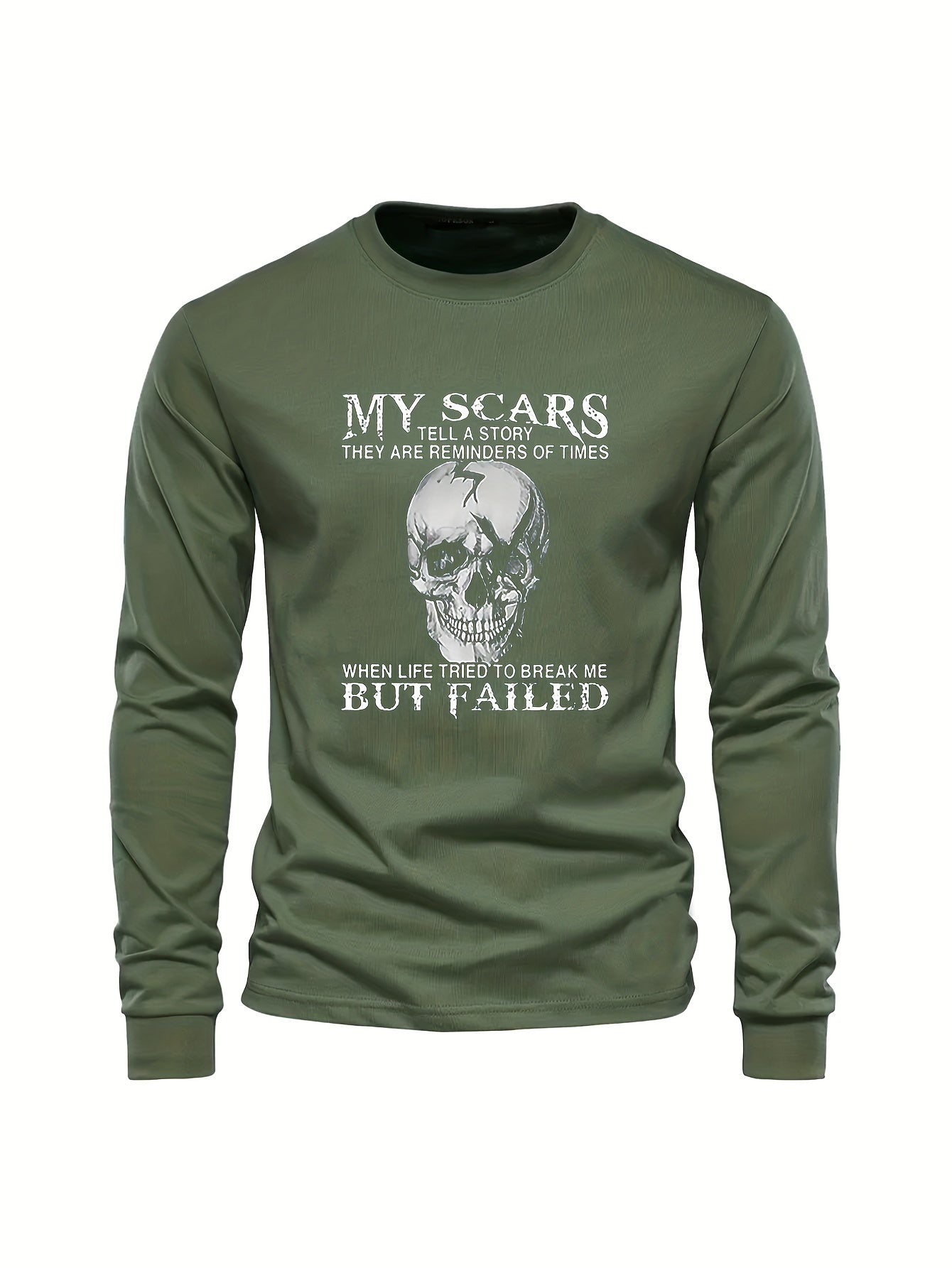 Herren Langarmshirt mit Totenkopf-Druck und Spruch – Rundhals