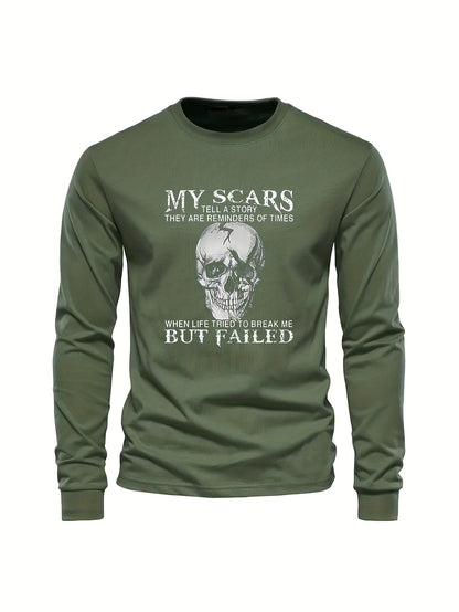 Herren Langarmshirt mit Totenkopf-Druck und Spruch – Rundhals