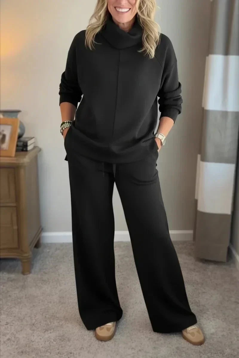 Dames loungewear-set met coltrui en wijde broek