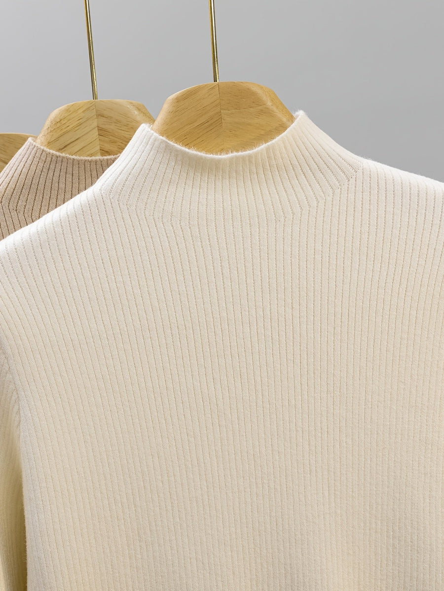 Gerippter Damen Mock-Neck Pullover Langarm Futter Weich Warm