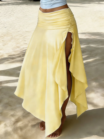 Damen Maxi-Strandrock mit asymmetrischem Volant-Saum, elegant-lässiger Urlaubsstil