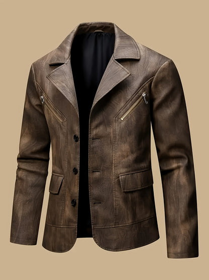 Herren Sakko Jacke mit Reißverschluss-Details und Knöpfen