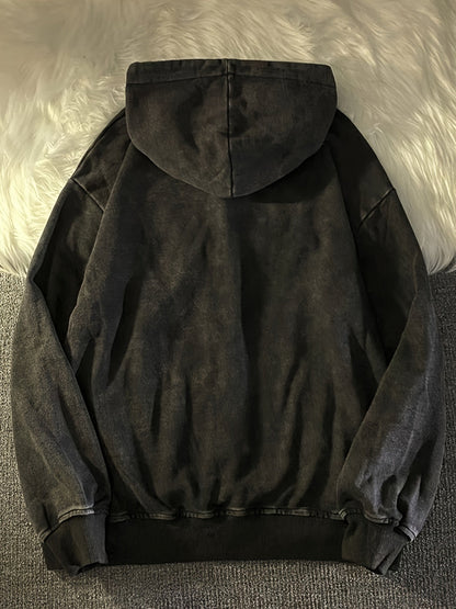 Unisex Kapuzenjacke mit Reißverschluss, Washed Schwarz