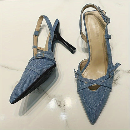 Damen Slingback Pumps mit Absatz und Schnallen – Elegante Spitzenschuhe für Büro und Freizeit