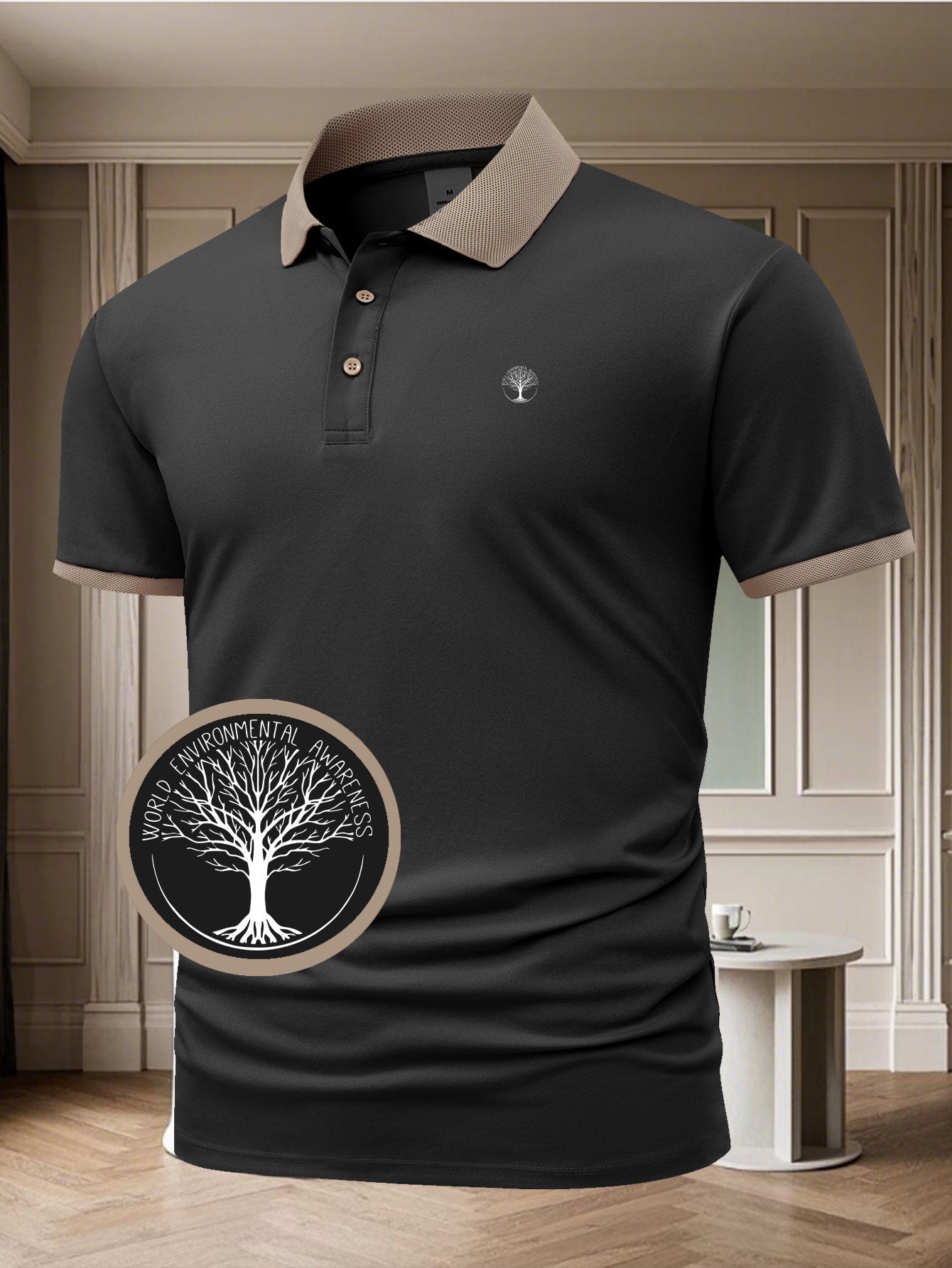 Herren Poloshirt mit Kontrastkragen – Eleganter Freizeit- und Business-Stil, World Environmental Awareness Edition