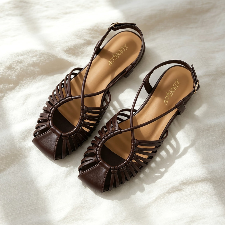 Damen Cage Sandalen mit eckiger Spitze und verstellbarem Riemen – Elegante Sommerschuhe für Alltag und Freizeit