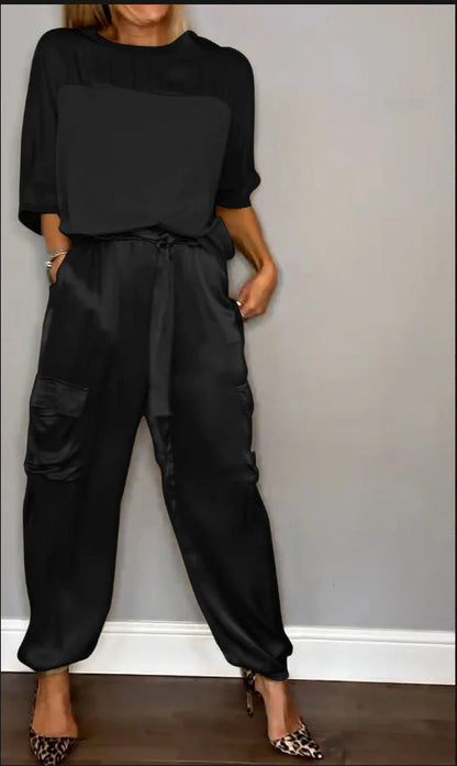 Kimberley – Satin Damen Zweiteiler mit kurzen Ärmeln