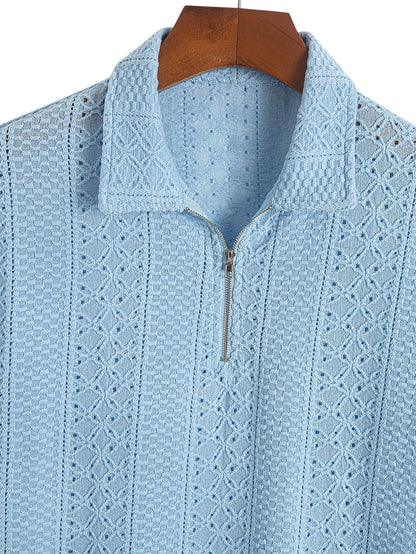 Herren Strickpolo mit Reißverschluss und modernem Strukturmuster – Eleganter Freizeitstil