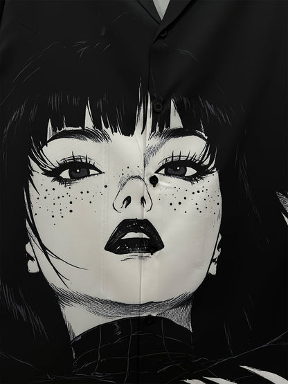 Herren Anime Streetwear Hemd mit Grafikdruck – Künstlerisches Kurzarm Freizeithemd