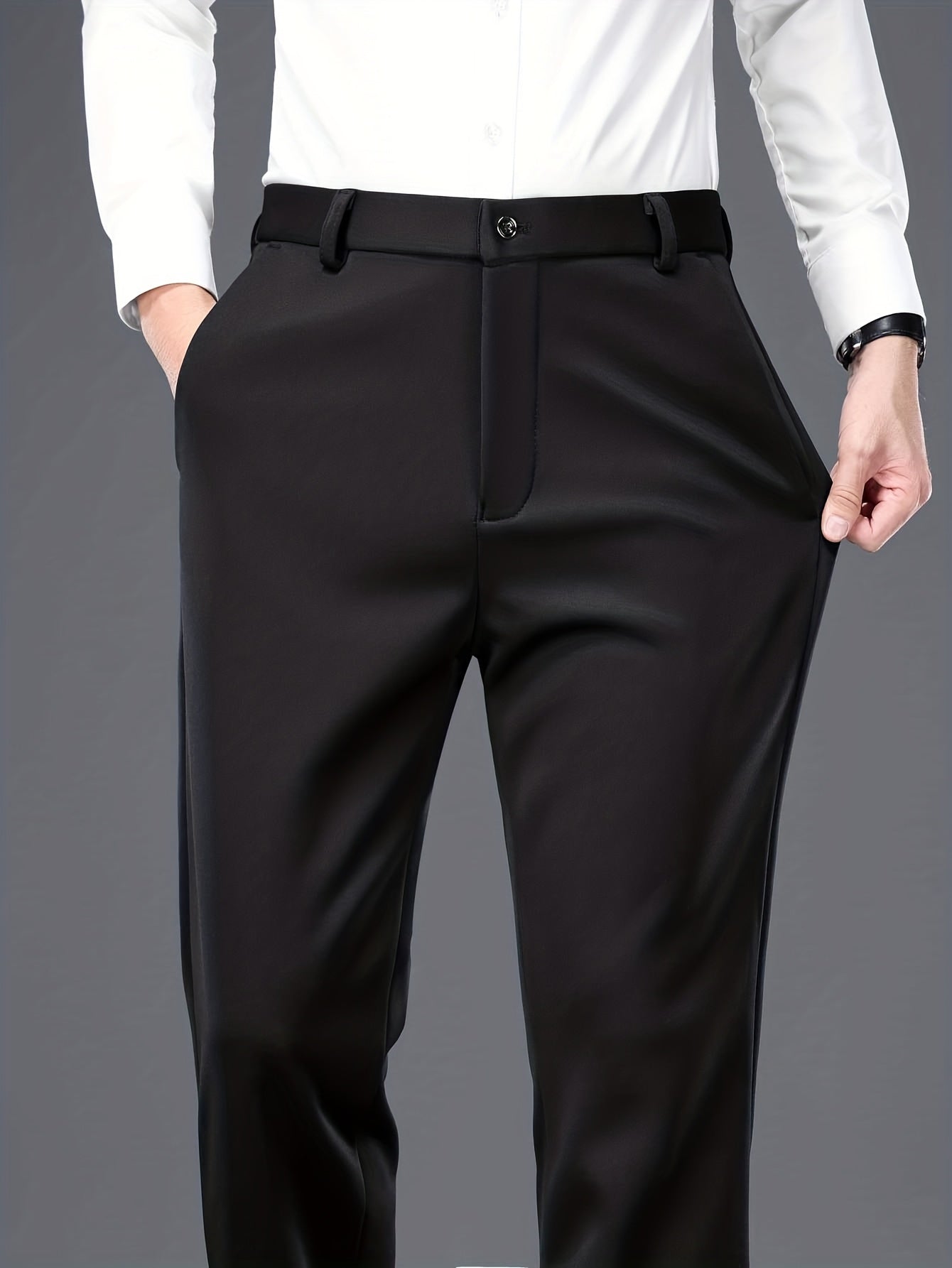 Herren Thermohose gefüttert Schwarz Slim Fit Warme Winterhose Anzughose