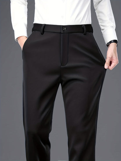 Herren Thermohose gefüttert Schwarz Slim Fit Warme Winterhose Anzughose
