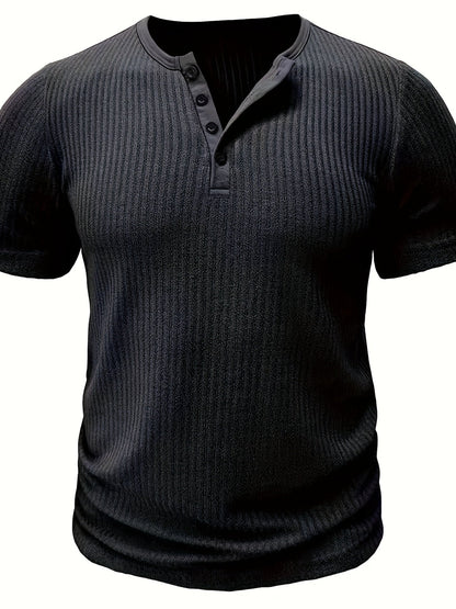 Herren Henley T-Shirt mit Knopfleiste – Lässiges Rippenmuster, Kurzarm, Alltag & Freizeit