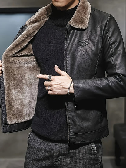 Herren Jacke Schwarz mit Teddyfutter Stehkragen Reißverschluss