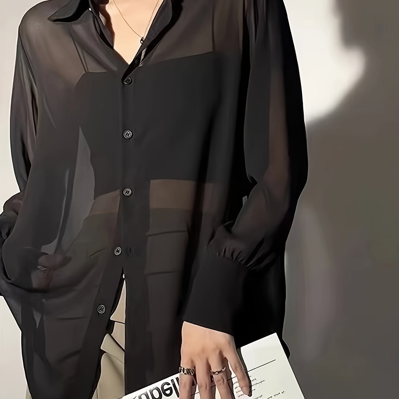 Damen Bluse Transparent Locker mit Knopfleiste – Eleganter Lagenlook für Alltag und Events