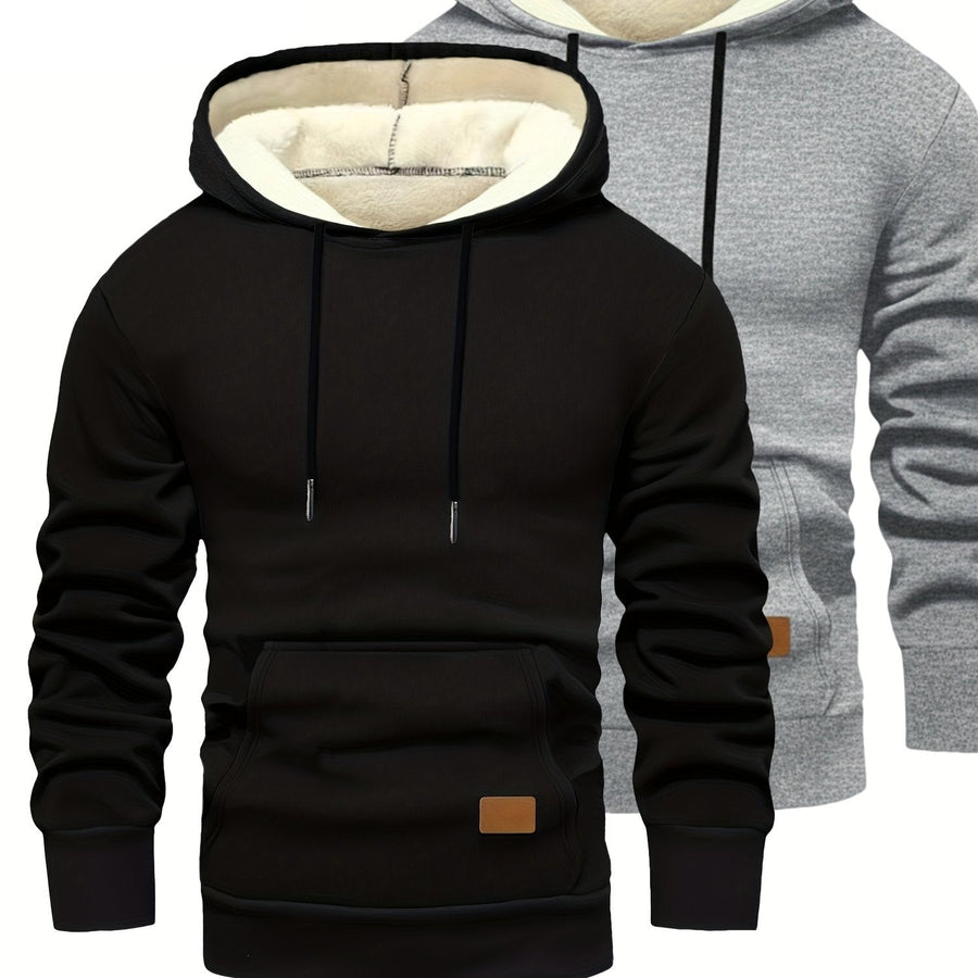 Herren Hoodie 2er Set gefüttert mit Kapuze Kängurutasche Schwarz Grau