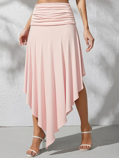 Damen Maxi-Strandrock mit asymmetrischem Volant-Saum, elegant-lässiger Urlaubsstil