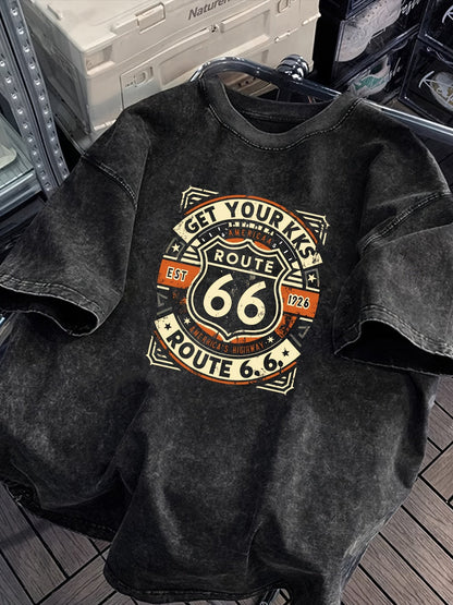 Herren Retro Route 66 Grafik T-Shirt – Vintage Reiselook Freizeitshirt