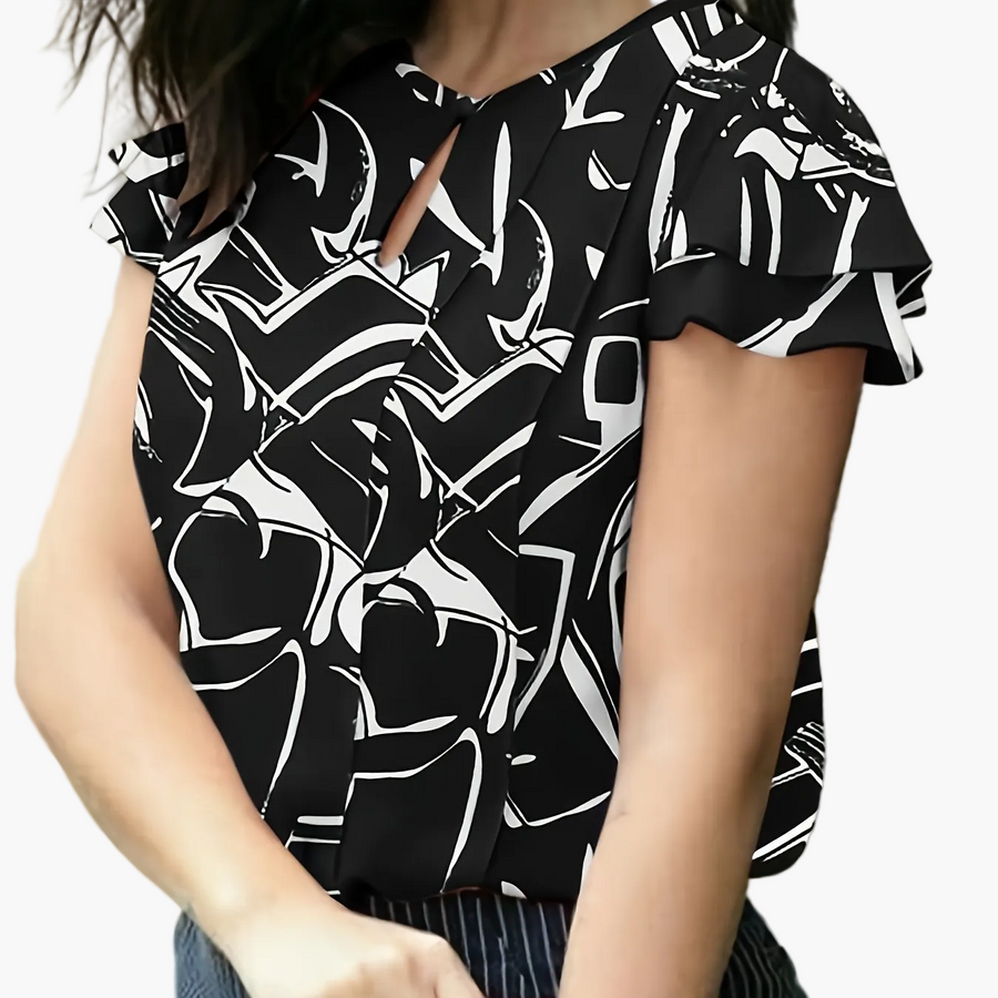 Damen Elegante Bluse mit Volantärmeln und Schlüssellochausschnitt – Perfekt für Büro und Ausgehen