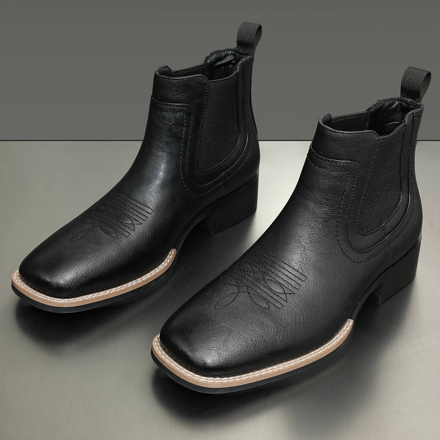 Herren Chelsea Stiefeletten Western-Stil Quadratische Zehenpartie