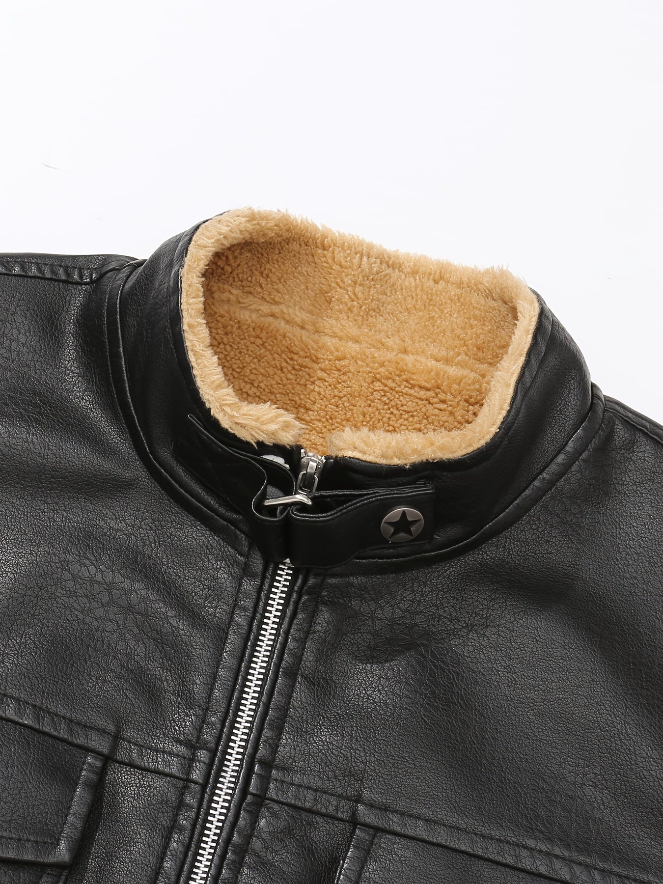 Herren Weste im Lederlook mit Teddyfutter und Reißverschluss, Multi-Taschen Design