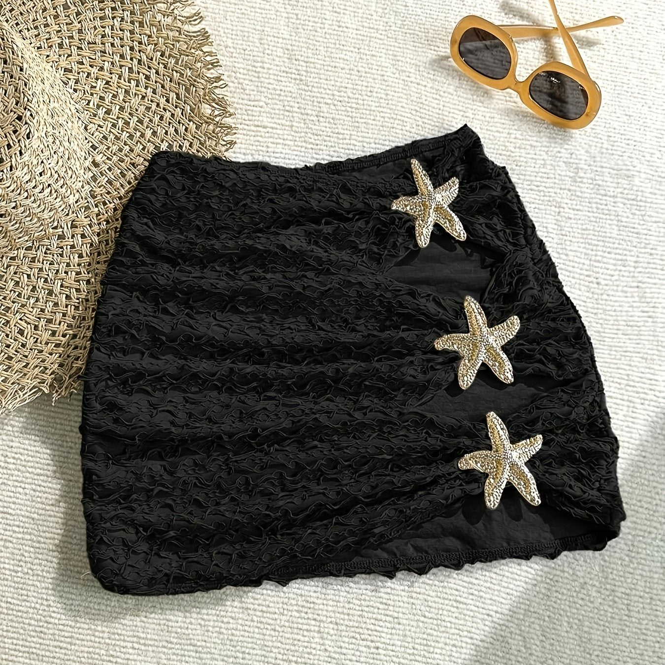 Damen Mini Beachrock mit Seestern-Details und strukturierter Optik – Perfekt für den Strandurlaub