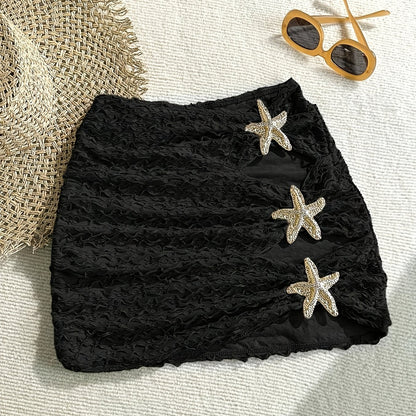 Damen Mini Beachrock mit Seestern-Details und strukturierter Optik – Perfekt für den Strandurlaub