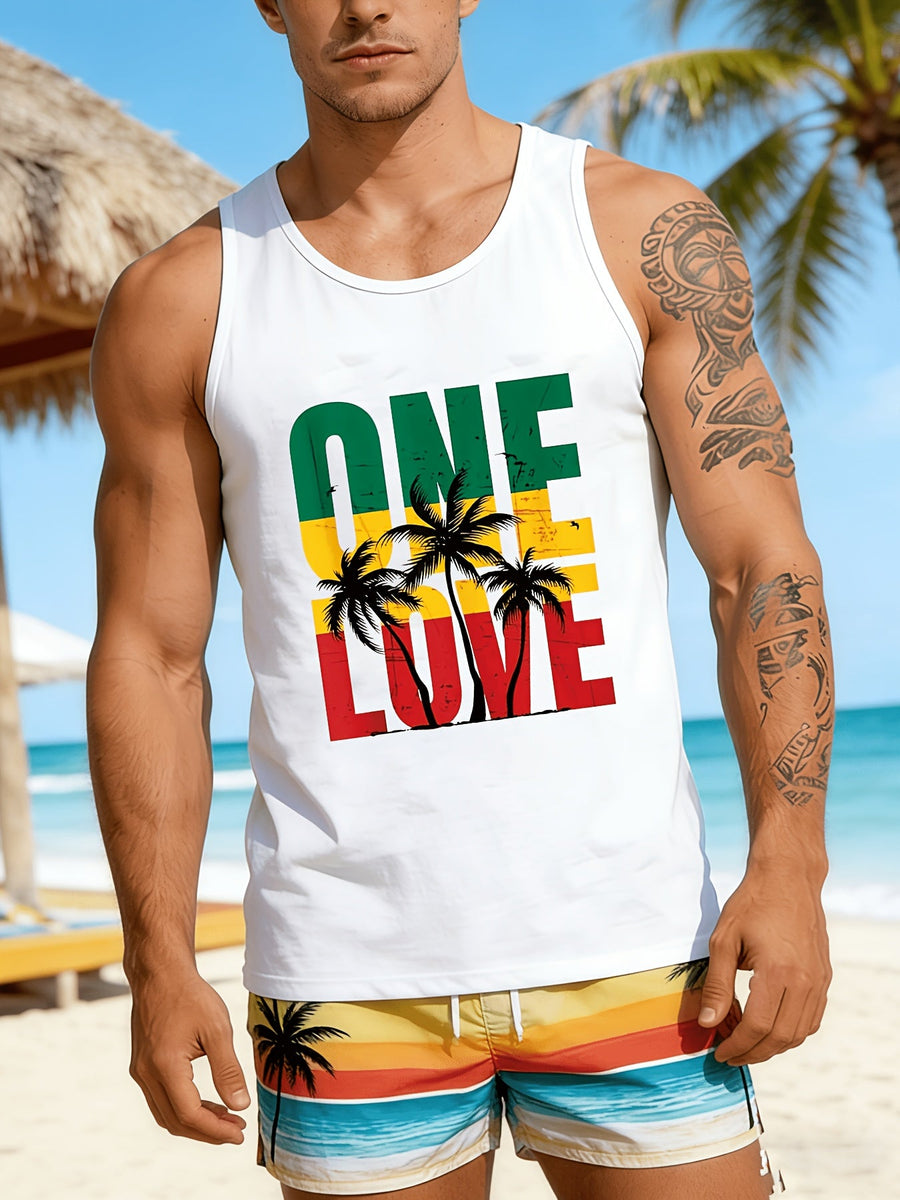 Herren Tanktop One Love Reggae Style mit Palmen – Sommerliches Freizeitshirt