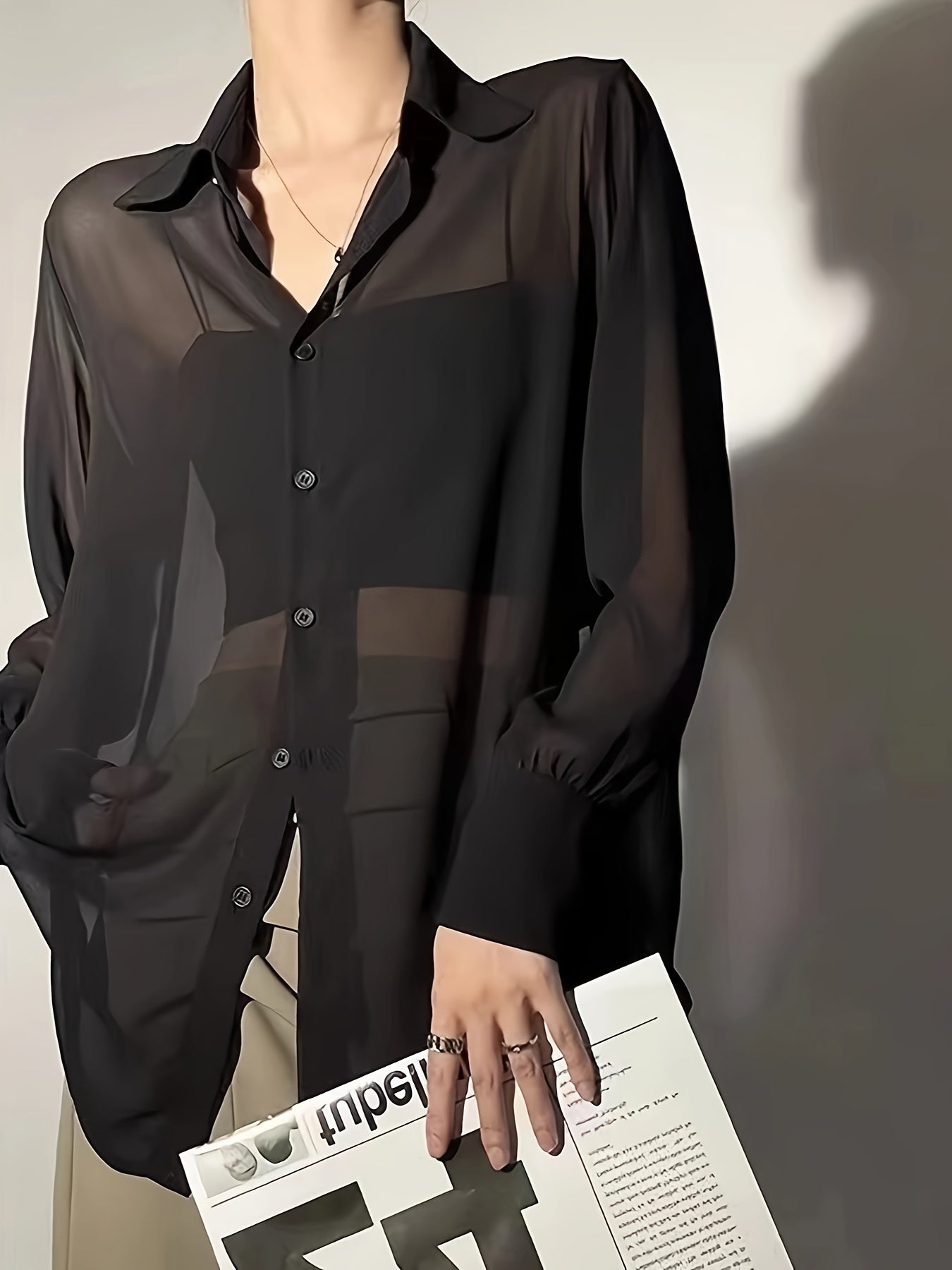 Damen Bluse Transparent Locker mit Knopfleiste – Eleganter Lagenlook für Alltag und Events
