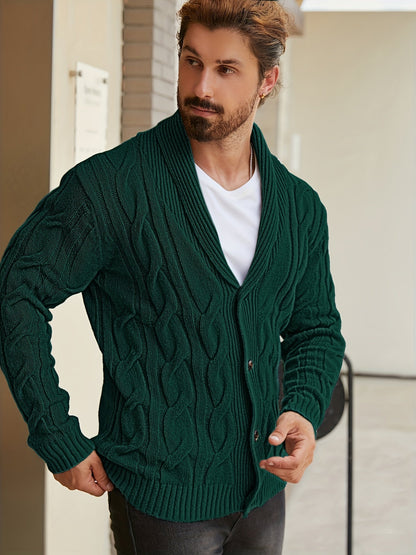 Herren Strickjacke Schalkragen Zopfmuster Knöpfe