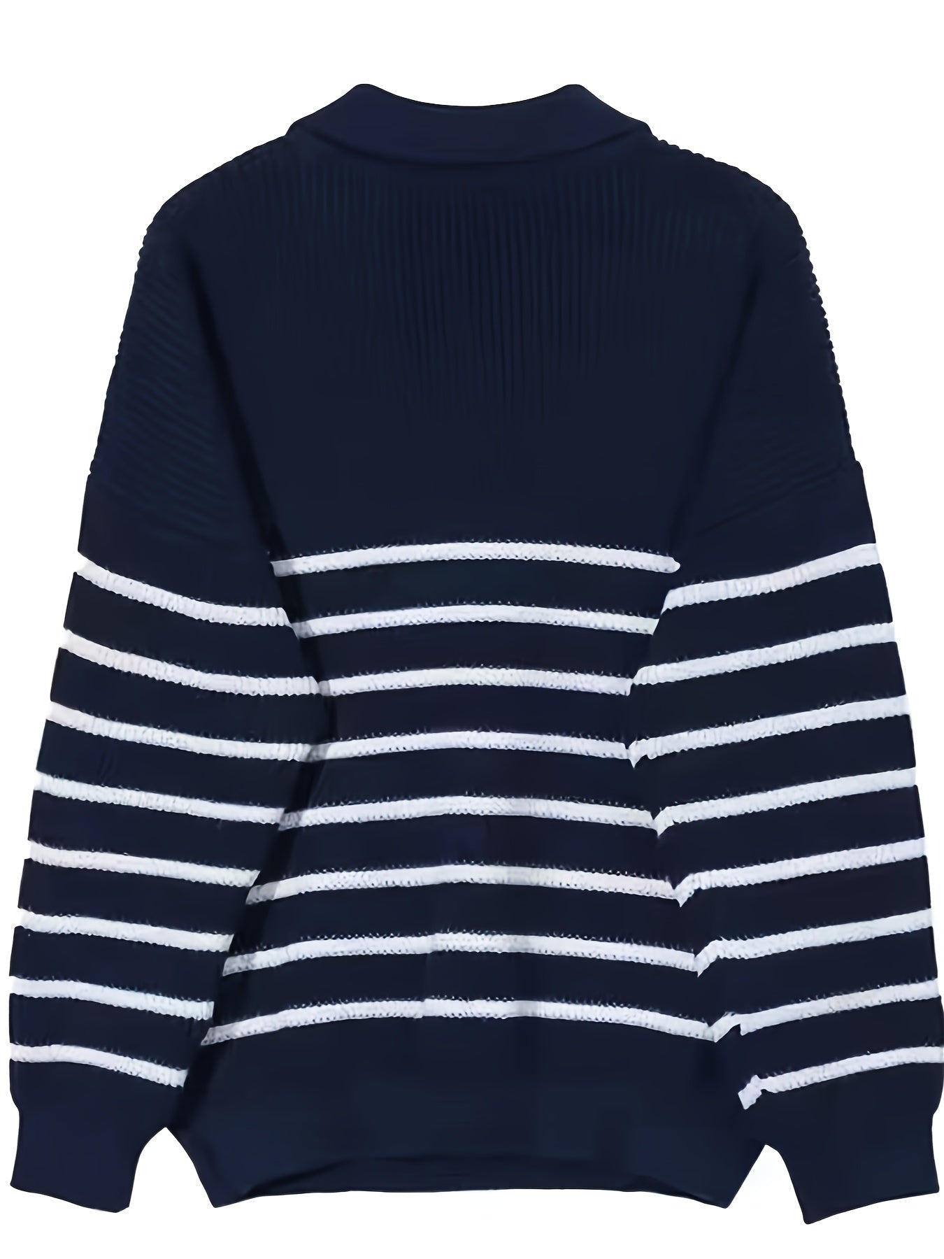 Unisex Langarm-Poloshirt mit Reißverschluss und Streifenmuster