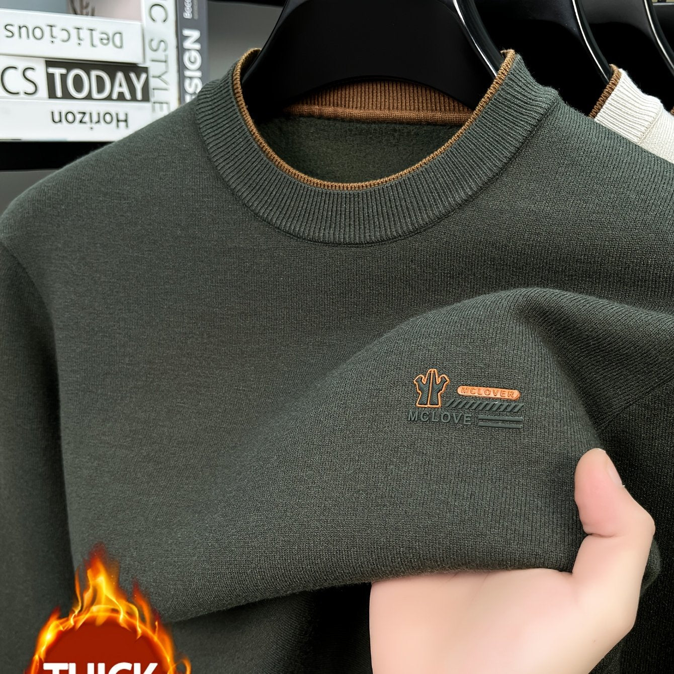 Herren Rundhals-Pullover in verschiedenen Farben, weiches Material, mit Rippbündchen und Logoplatte
