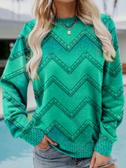 Damen Pullover mit V-förmigem Zickzack-Muster und runden Halsausschnitt