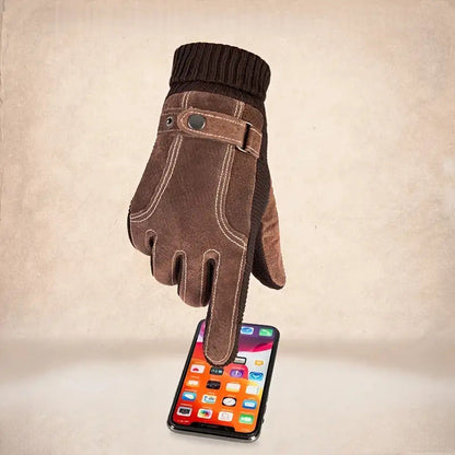 Unisex Halbfinger-Handschuhe mit Strickbündchen, Ziernähten und Druckknopf